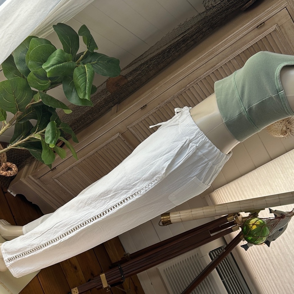 White linen & cotton white Beach Ankle-Length Women's Pants size XL New W Tag - Picture 6 of 16